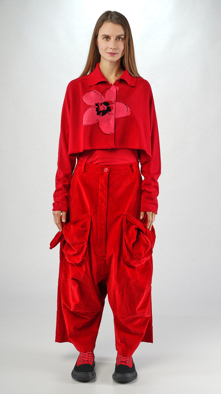 Rundholz Black Label - Collared Crop Flower Sweater in Red or Black