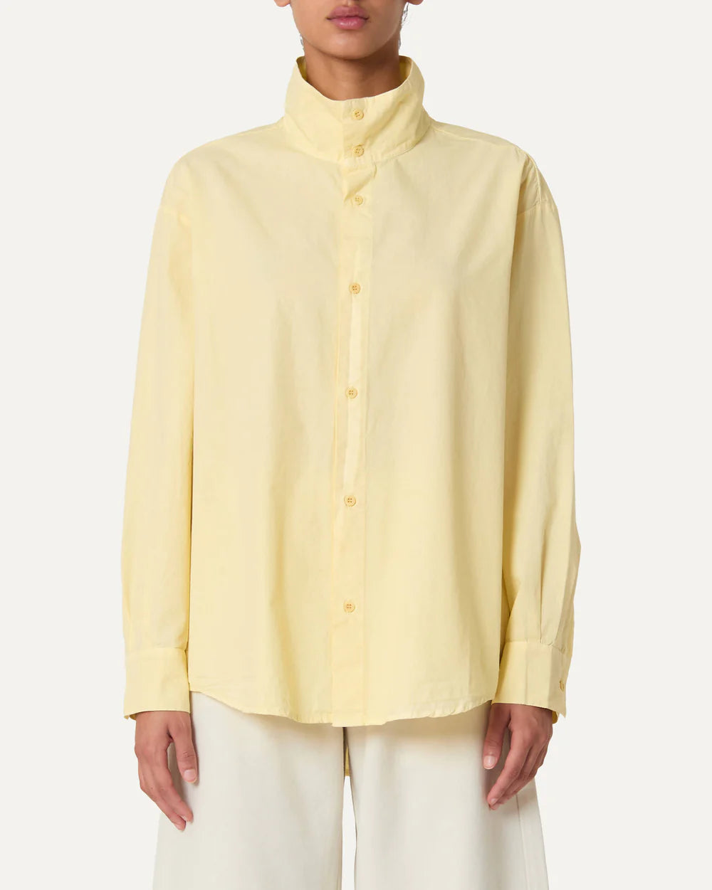Labo Art - Mock Neck Button Shirt in Cream