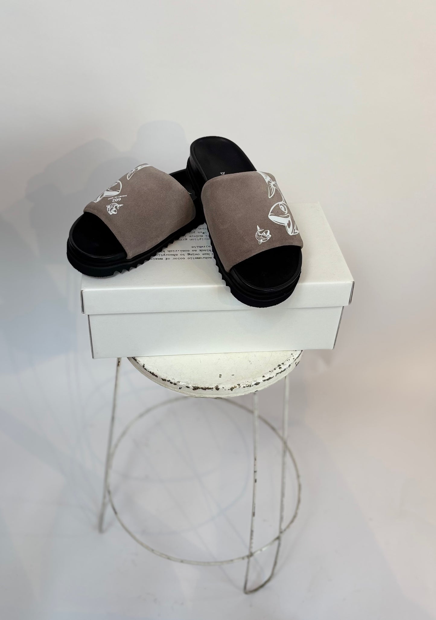 Rundholz Black Label - Printed Leather Sandals in Grey Print