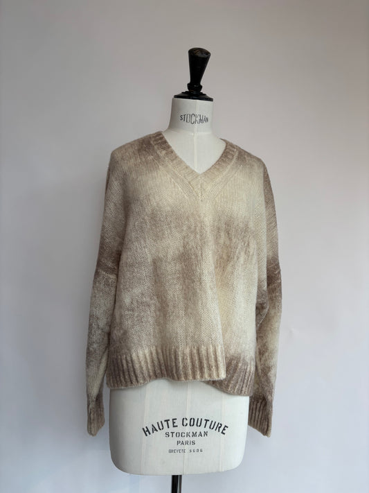 Avant Toi- Marble Effect Brushed Cashmere & Silk V-neck