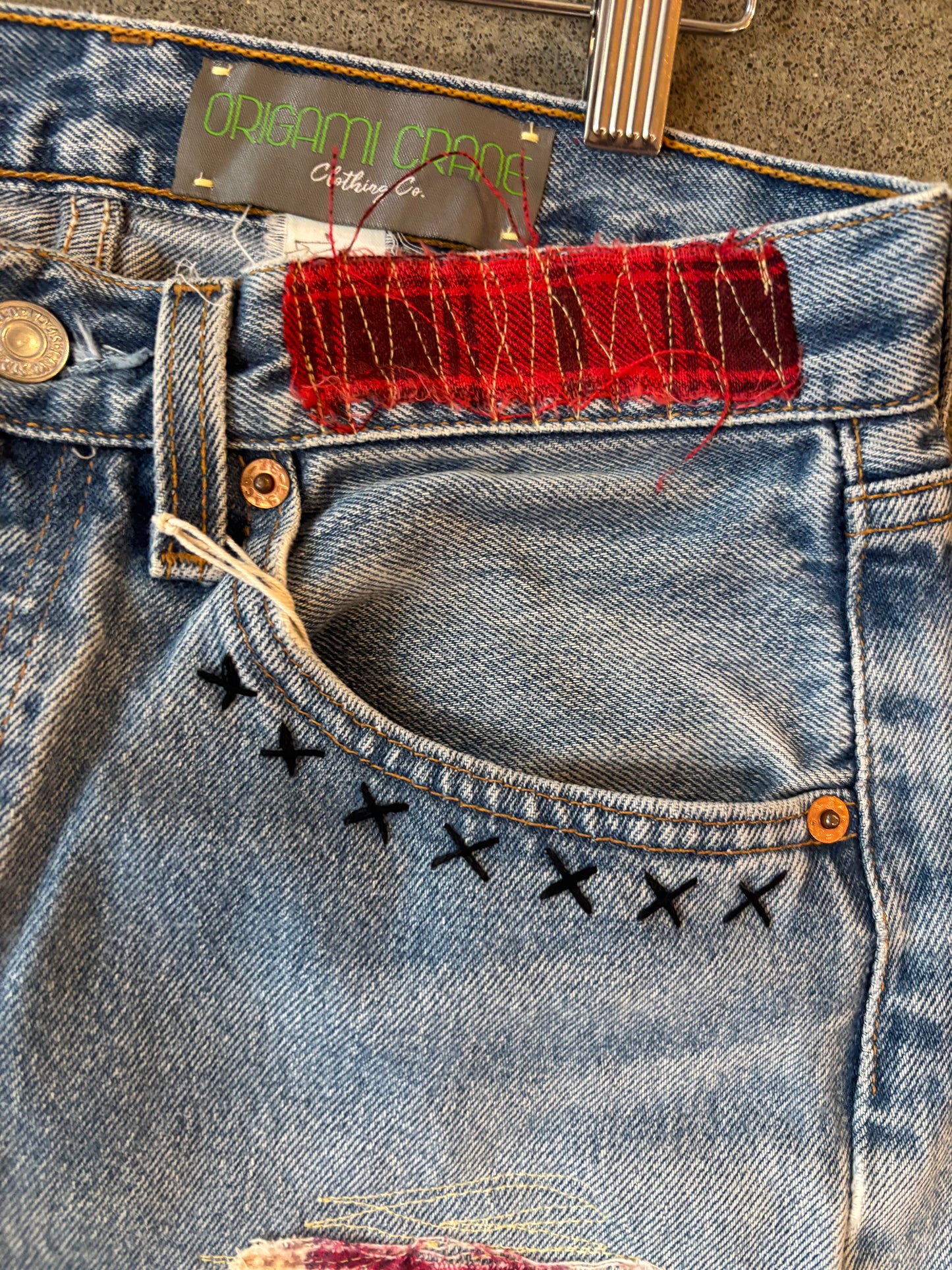 Origami Crane - Vintage Levi's w/ Lumber Patches in Red