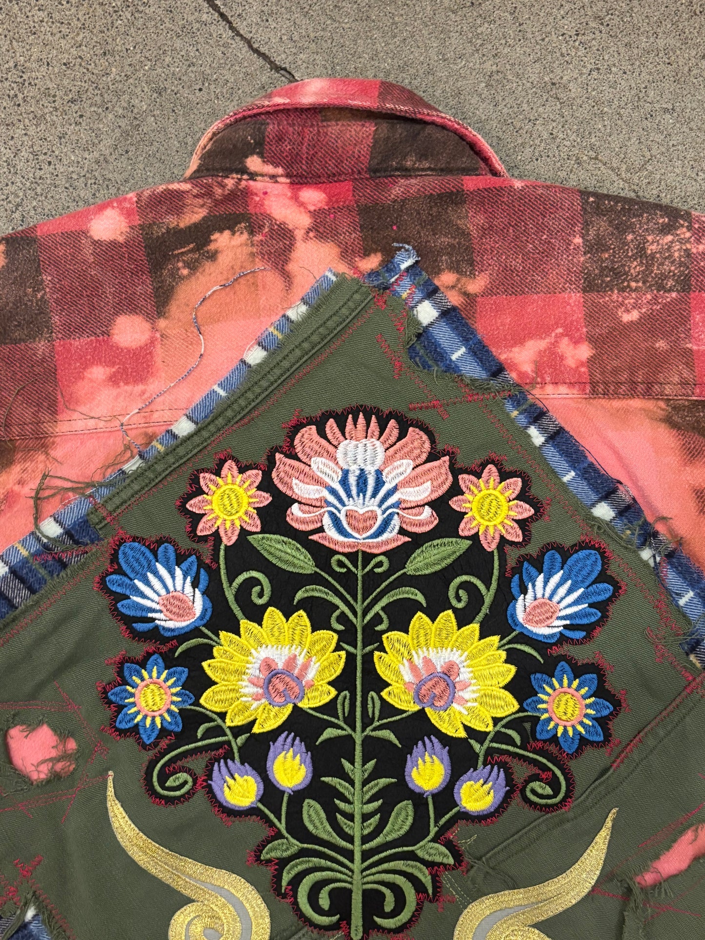 Origami Crane - Long Overdyed Pink Flannel w/ Flower Patch