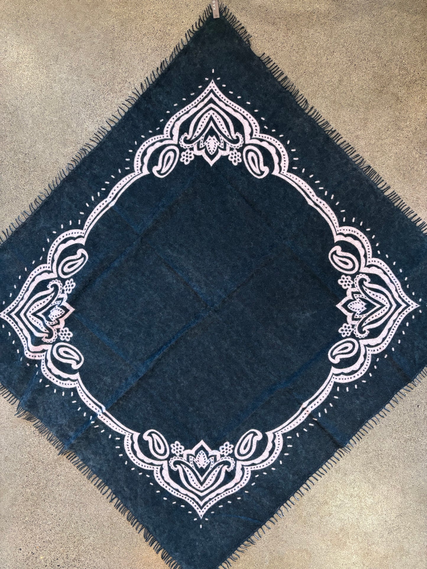 KAS - Medium Weight Flower Print Bandana in Spruce and Pink