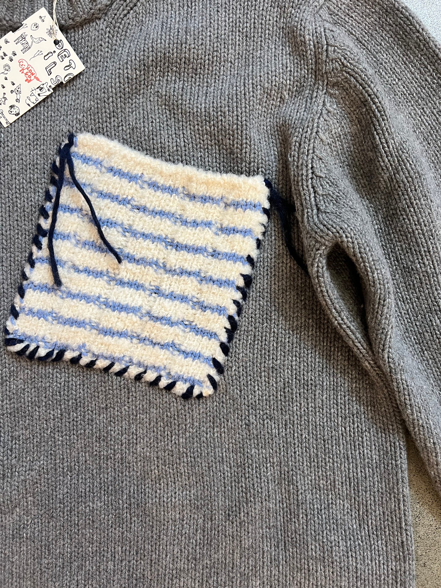 Longo - Gray Striped Patch Pocket Sweater