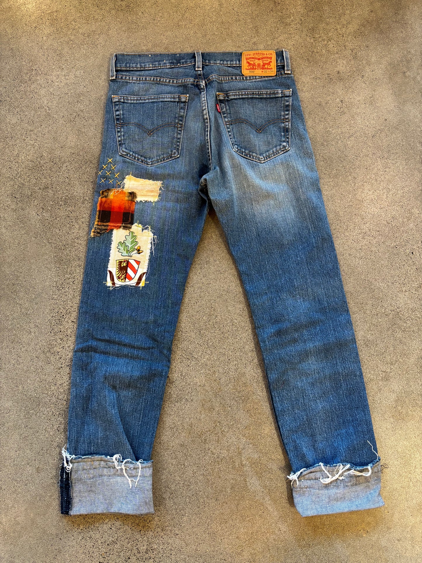 Origami Crane - Lumber Patched Levi's in Gold and Orange