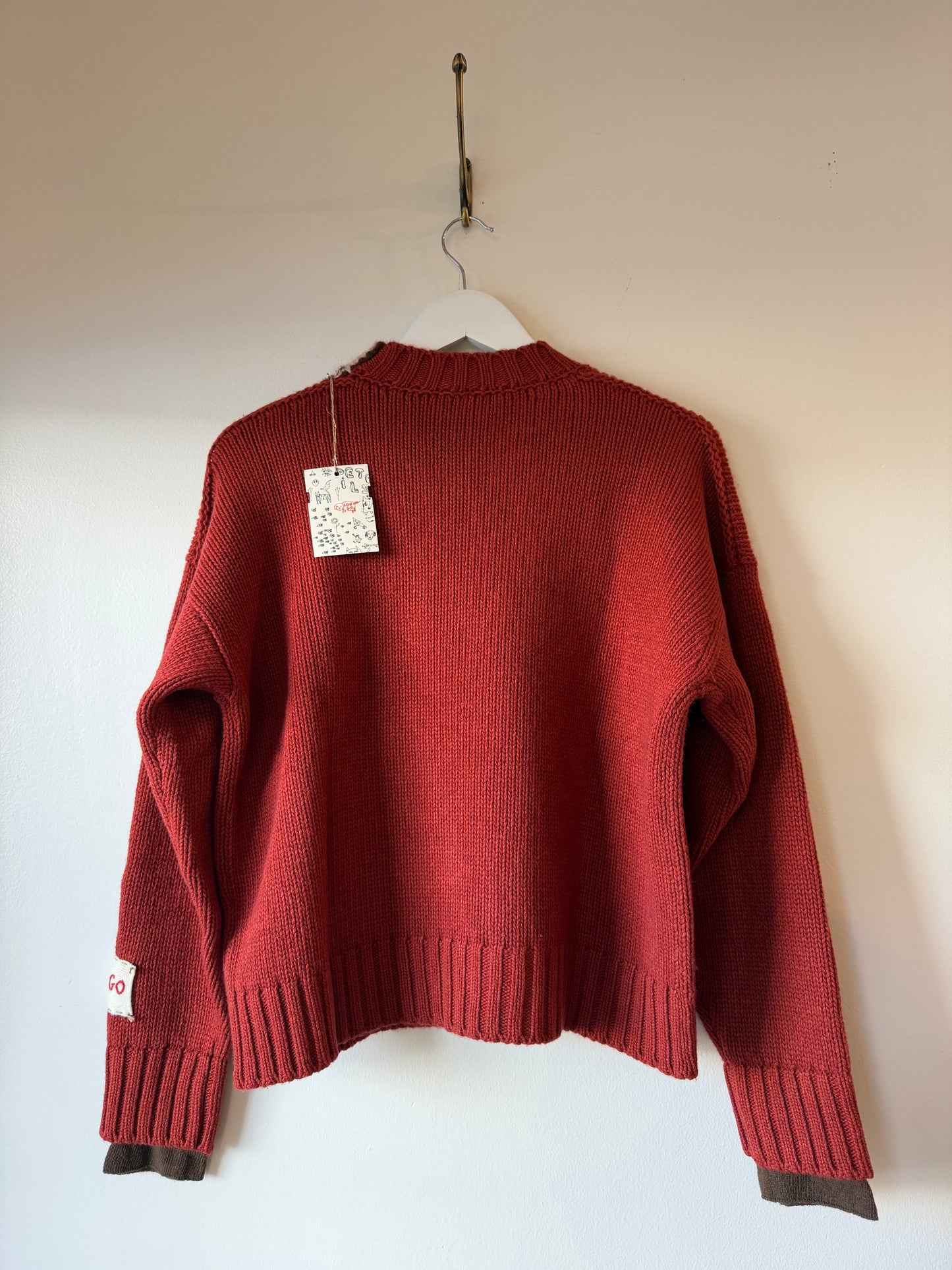 Longo - Patch Pocket Crew in Brick & Brown Color Combo