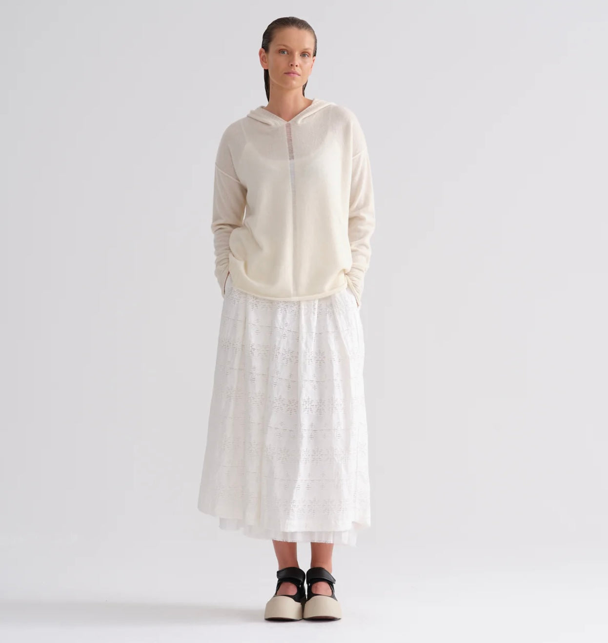 Kristensen Du Nord- White Skirt With Sheer Design