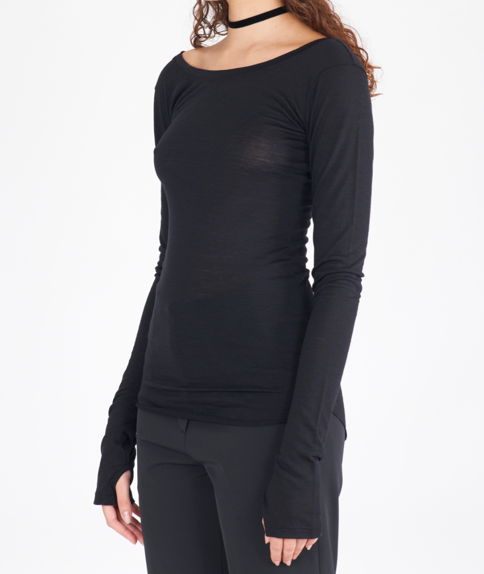 Isabel Benenato - Wide Scoop-Neck Slinkly Tee w/ Thumb Holes