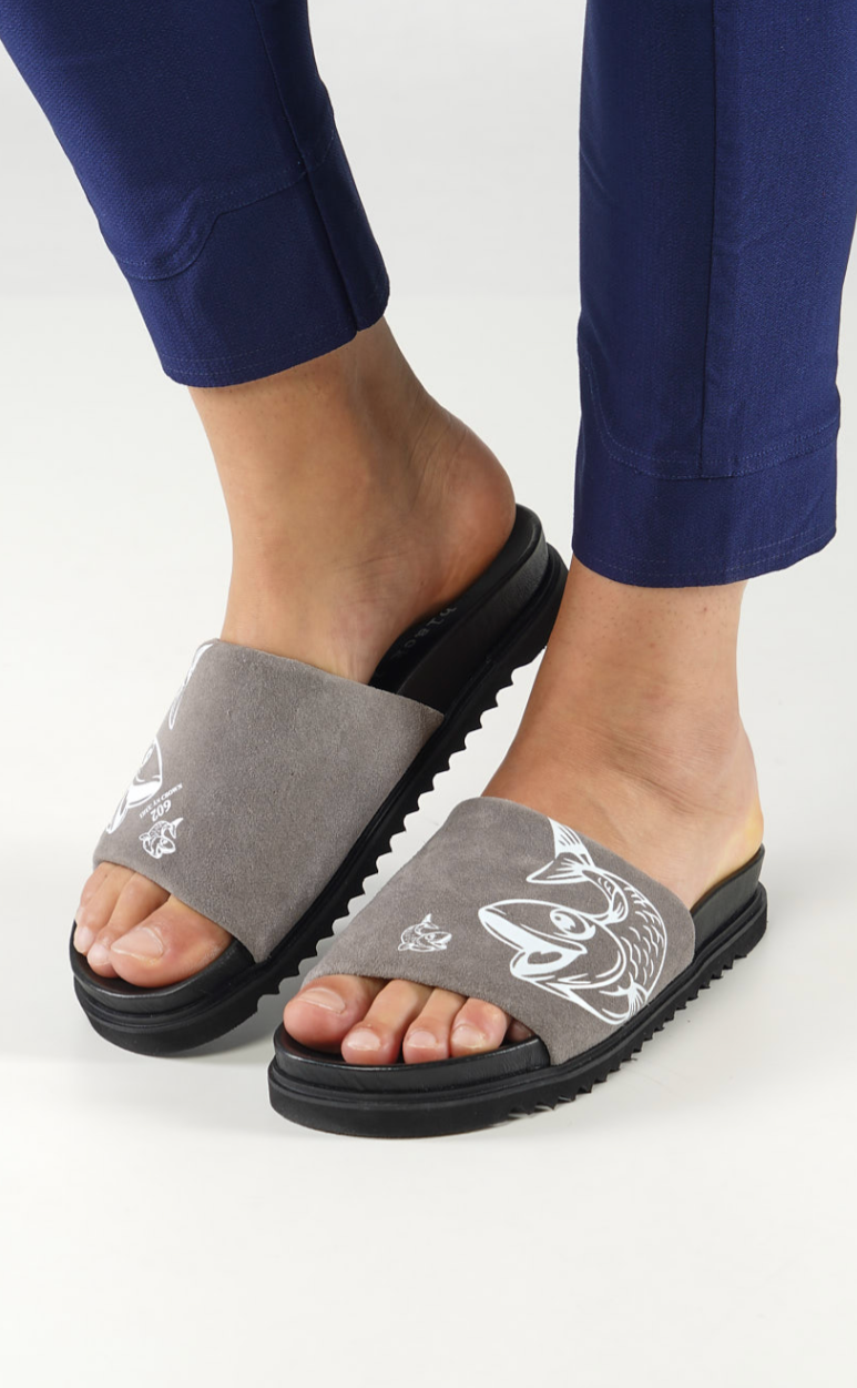 Rundholz Black Label - Printed Leather Sandals in Grey Print