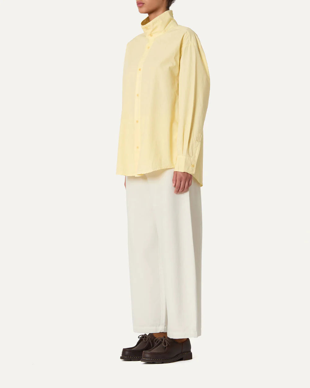 Labo Art - Mock Neck Button Shirt in Cream