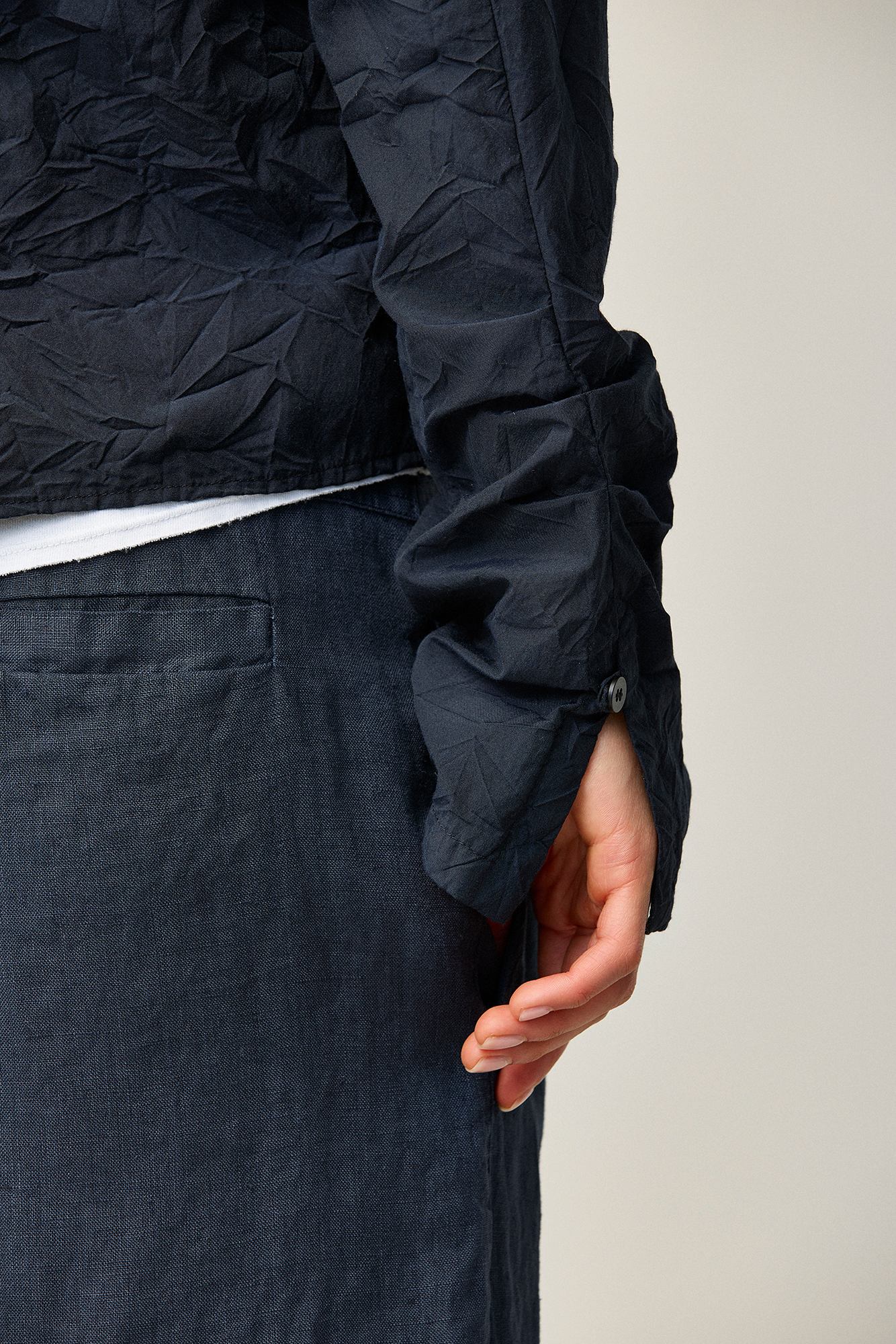 Kristensen Du Nord - Crinkled Cotton Narrow Shirt in Chalk