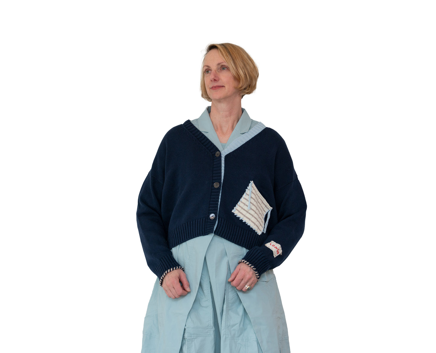 Longo Patch Pocket Cardigan in Gold or Navy