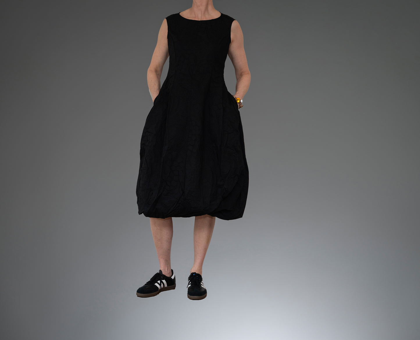 Rundholz Black Label - Textured Print Tank Bubble Dress in Black Poplin Print