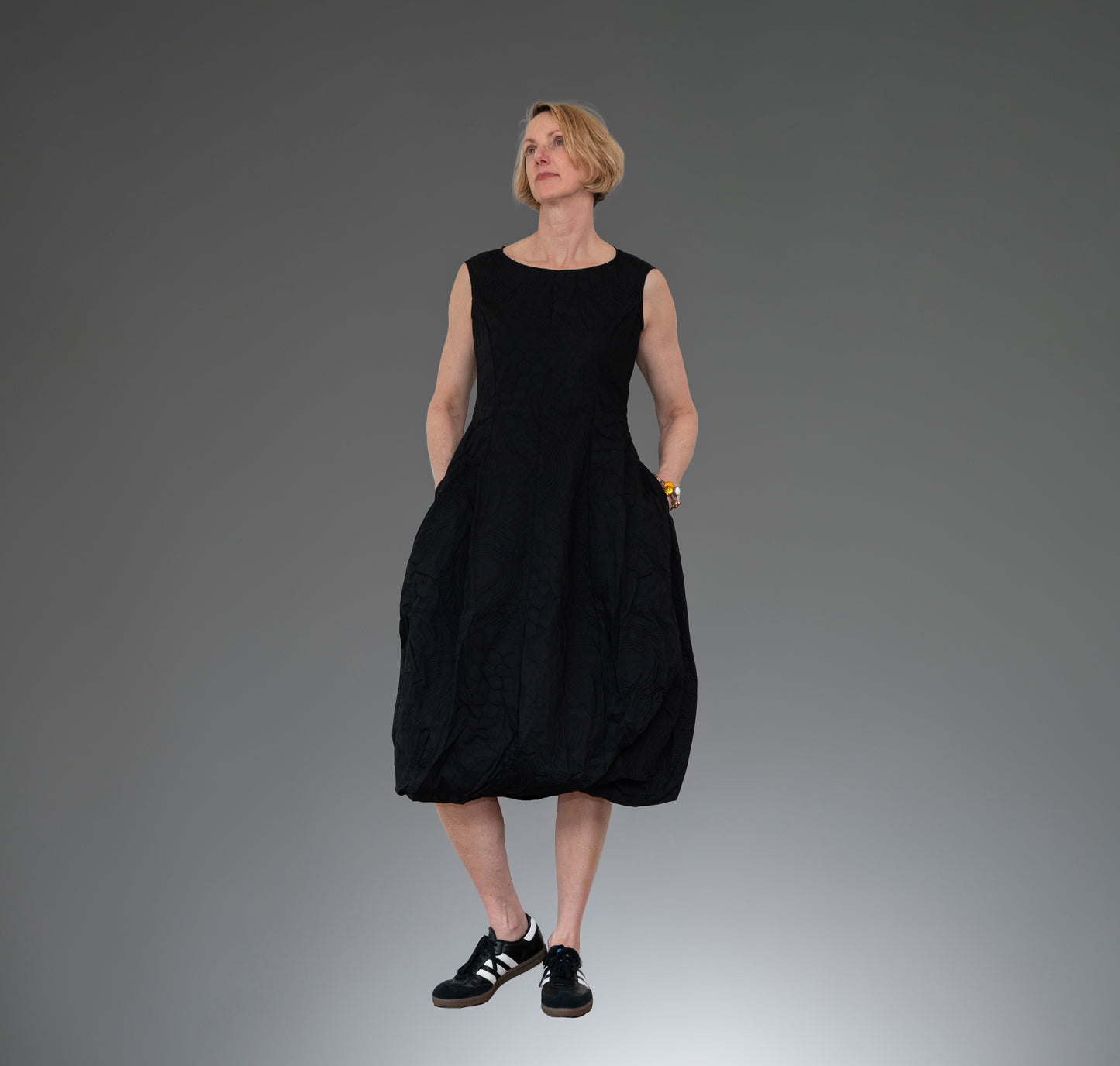 Rundholz Black Label - Textured Print Tank Bubble Dress in Black Poplin Print