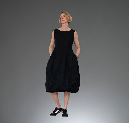 Rundholz Black Label - Textured Print Tank Bubble Dress in Black Poplin Print