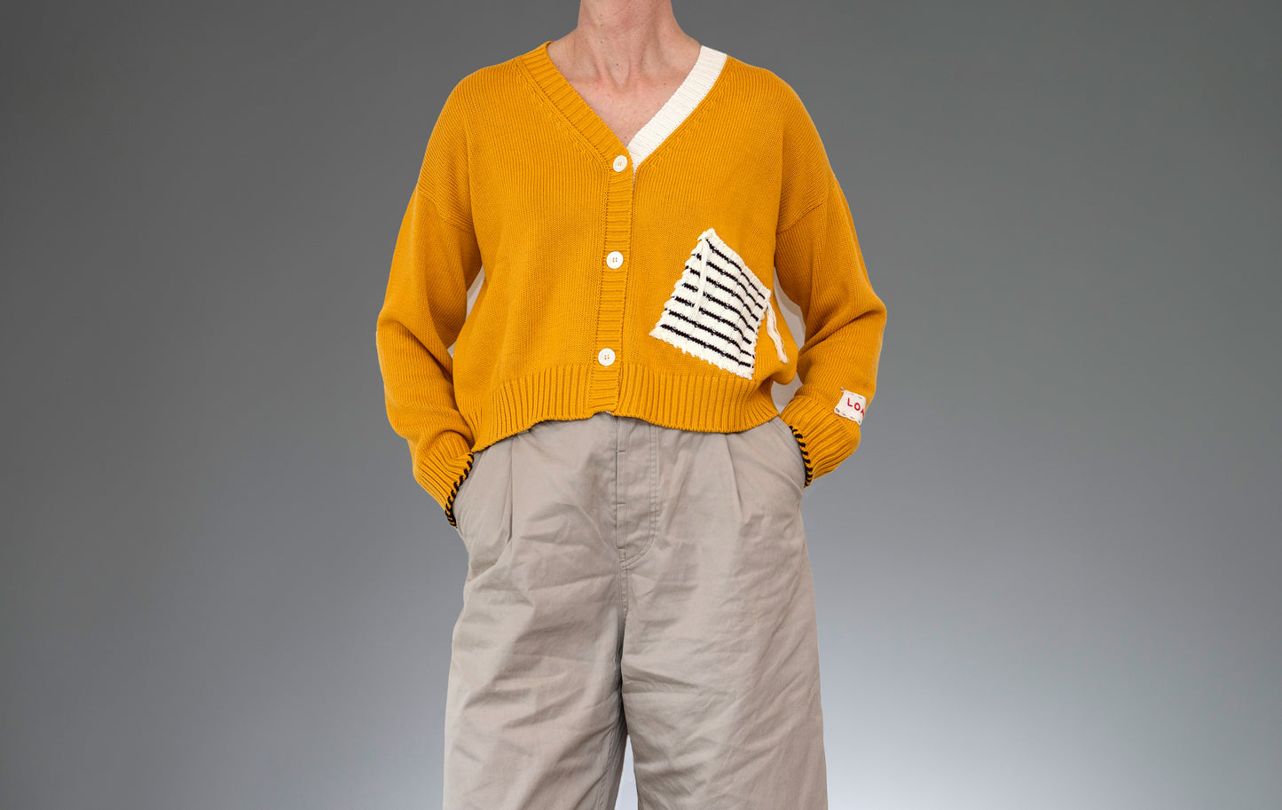 Longo Patch Pocket Cardigan in Gold or Navy