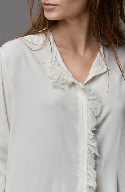 Kristensen Du Nord - Silk Satin Frill Shirt in Black or White
