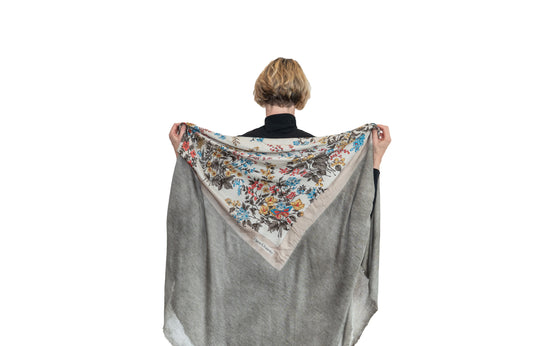 Jumbo Vintage Silk Scarf with Cashmere Boarder