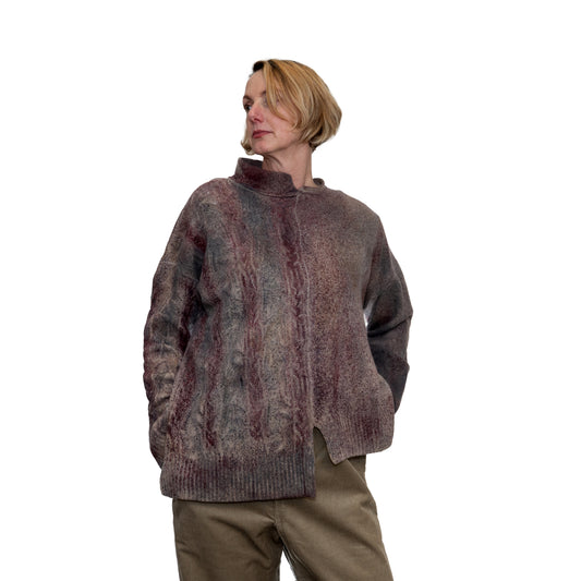 Pintorie - Faded Cable Knit Sweater in Olive  or Plum  One Size