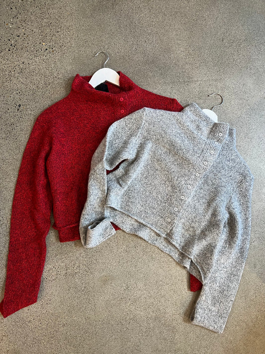 Rundholz Black Label - Cropped Button Sweater in Red or Grey