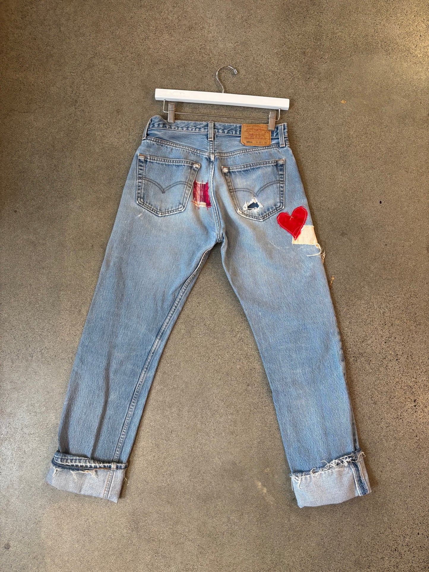Origami Crane - Vintage Levi's w/ Lumber Patches in Red