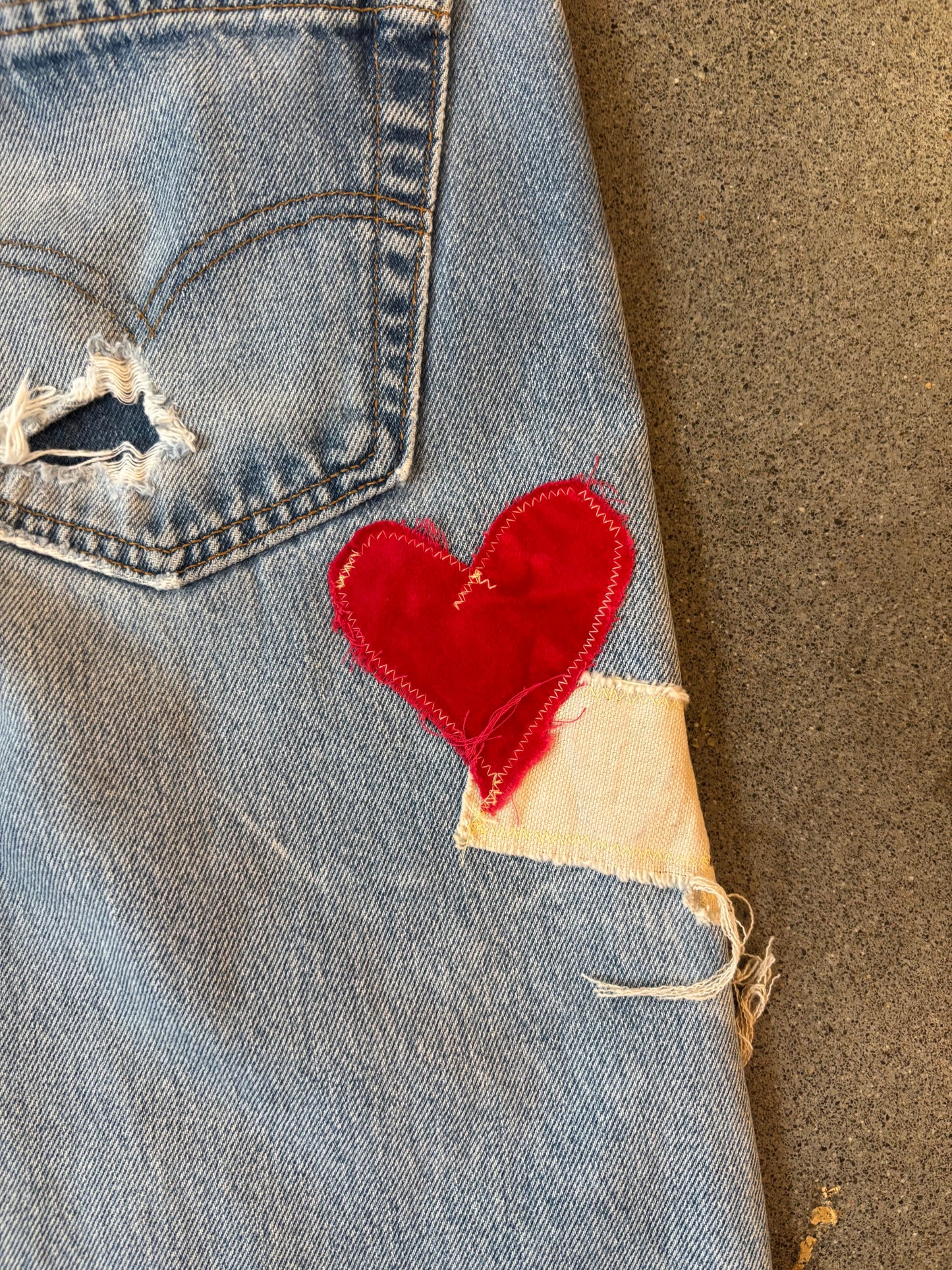 Origami Crane - Vintage Levi's w/ Lumber Patches in Red