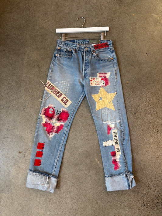 Origami Crane - Vintage Levi's w/ Lumber Patches in Red
