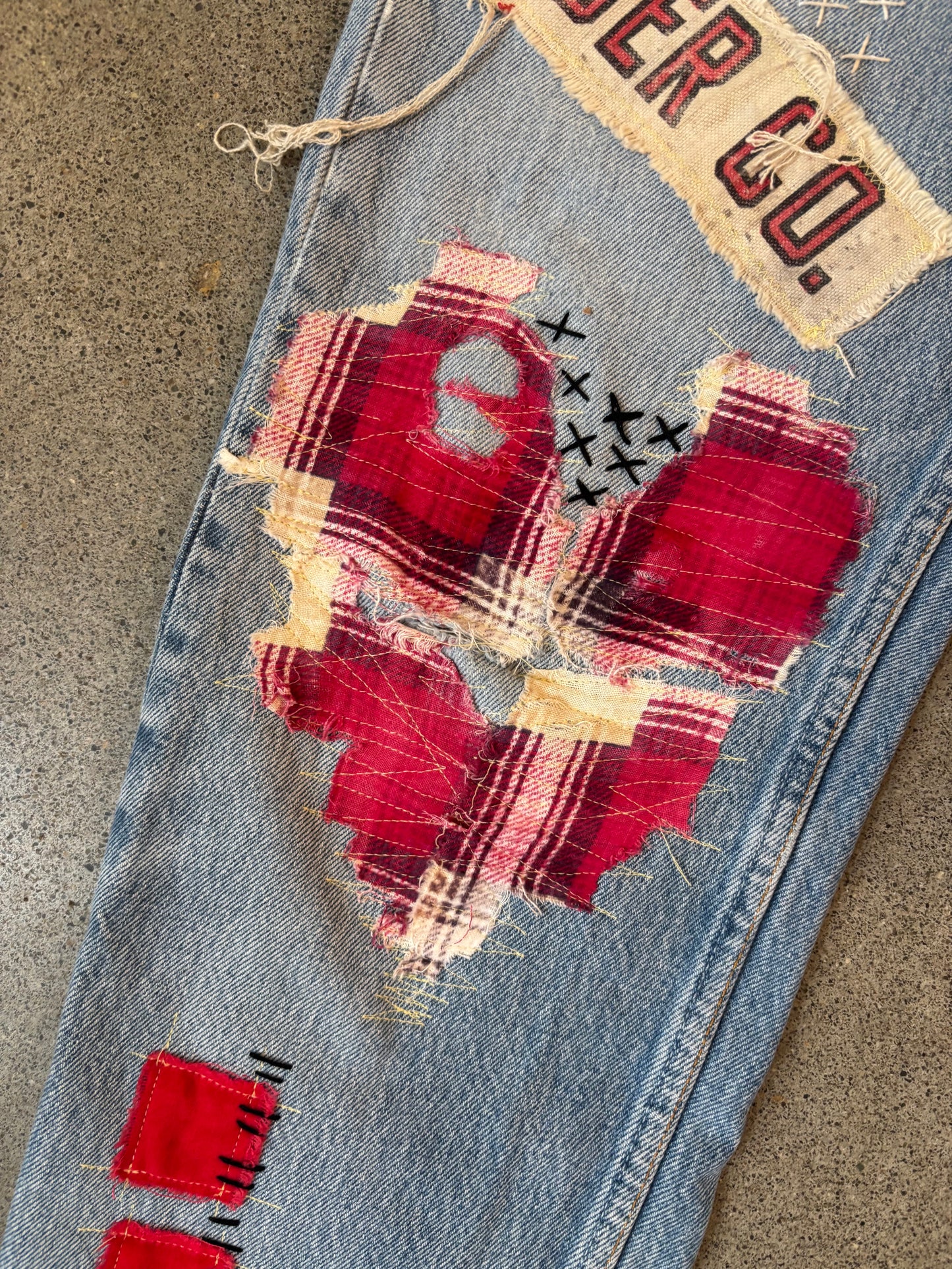 Origami Crane - Vintage Levi's w/ Lumber Patches in Red