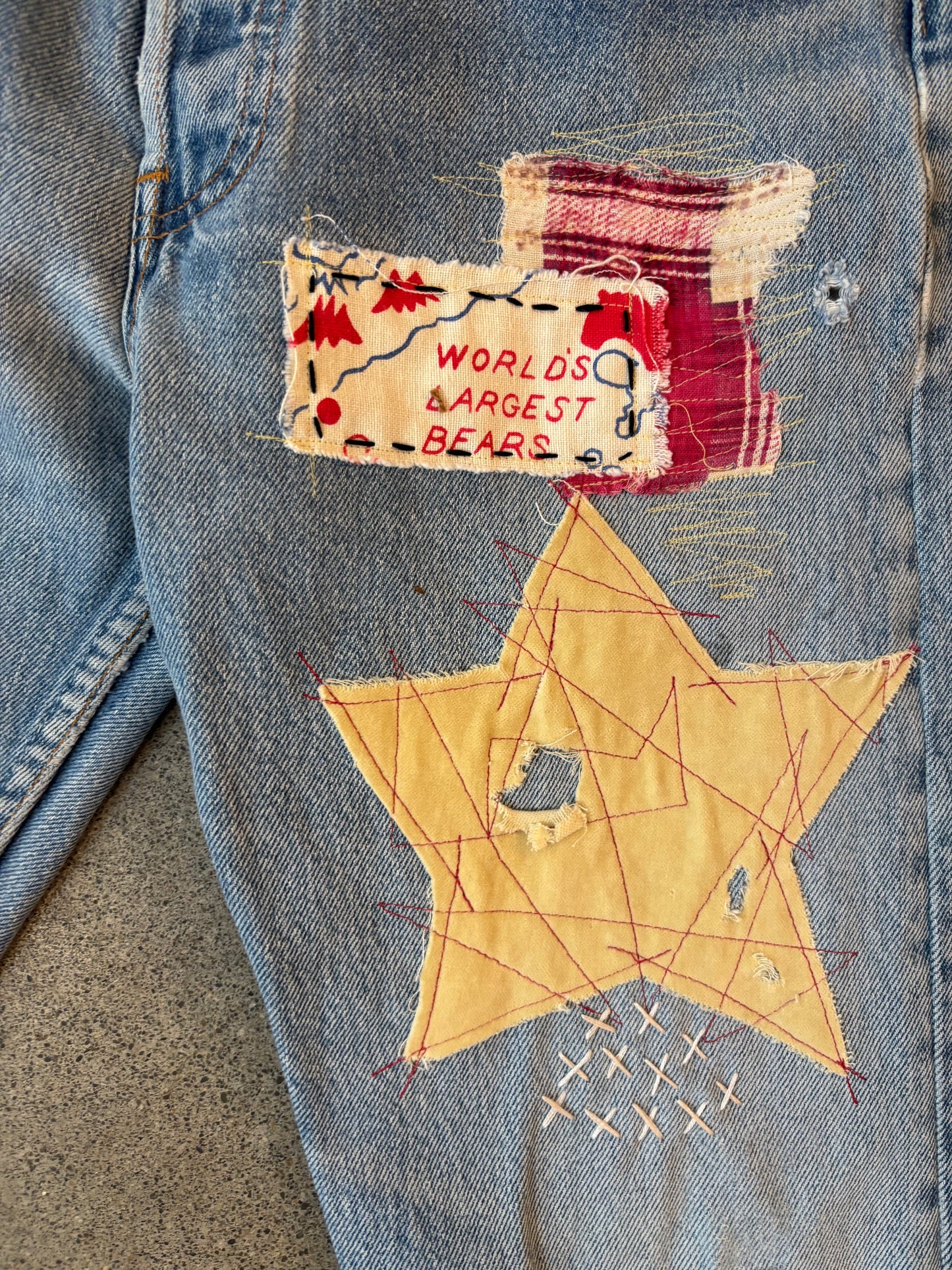 Origami Crane - Vintage Levi's w/ Lumber Patches in Red