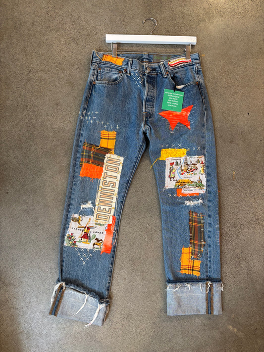 Origami Crane - Vintage Levi's w/ Lumber Patches in Orange