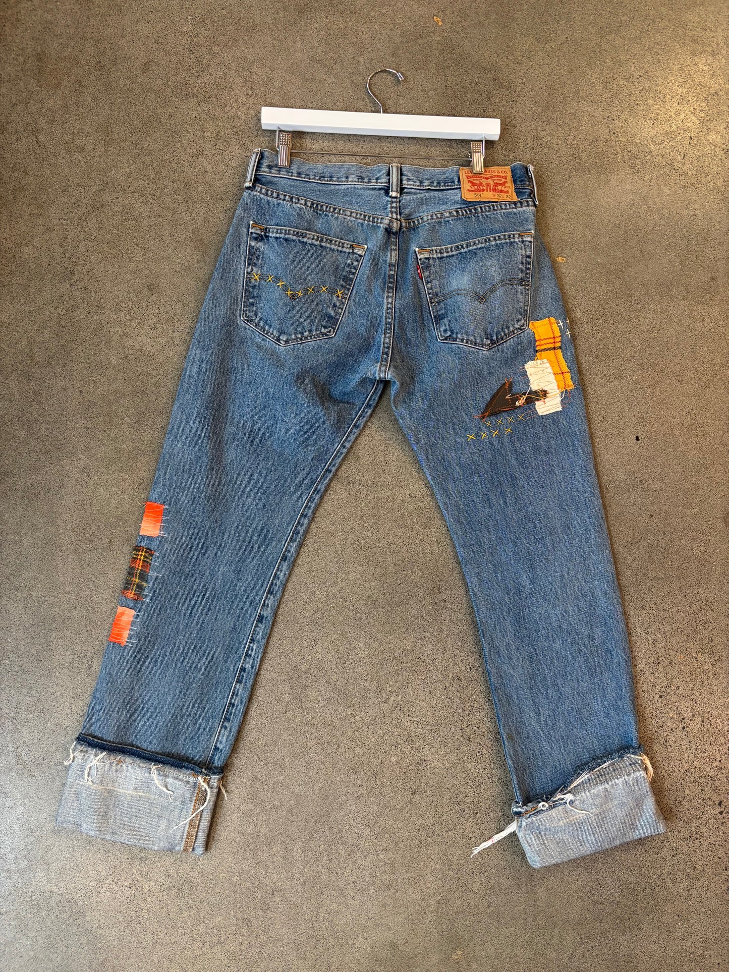 Origami Crane - Vintage Levi's w/ Lumber Patches in Orange