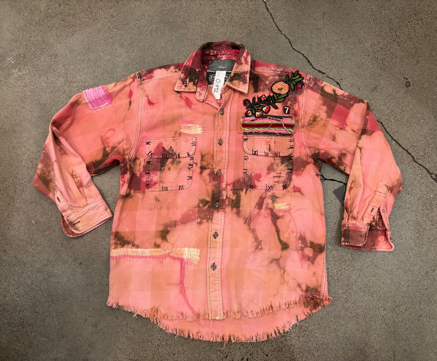 Origami Crane - Long Overdyed Pink Flannel w/ Flower Patch