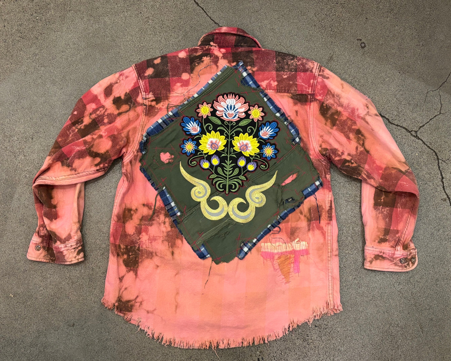 Origami Crane - Long Overdyed Pink Flannel w/ Flower Patch