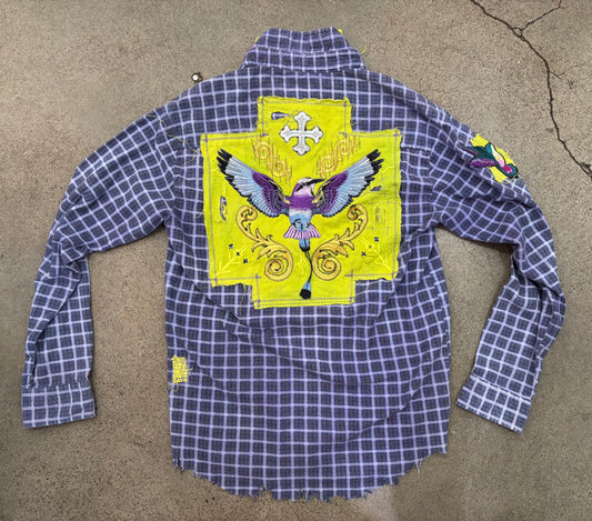 Origami Crane - Lilac Long Flannel w/ Bird Bling