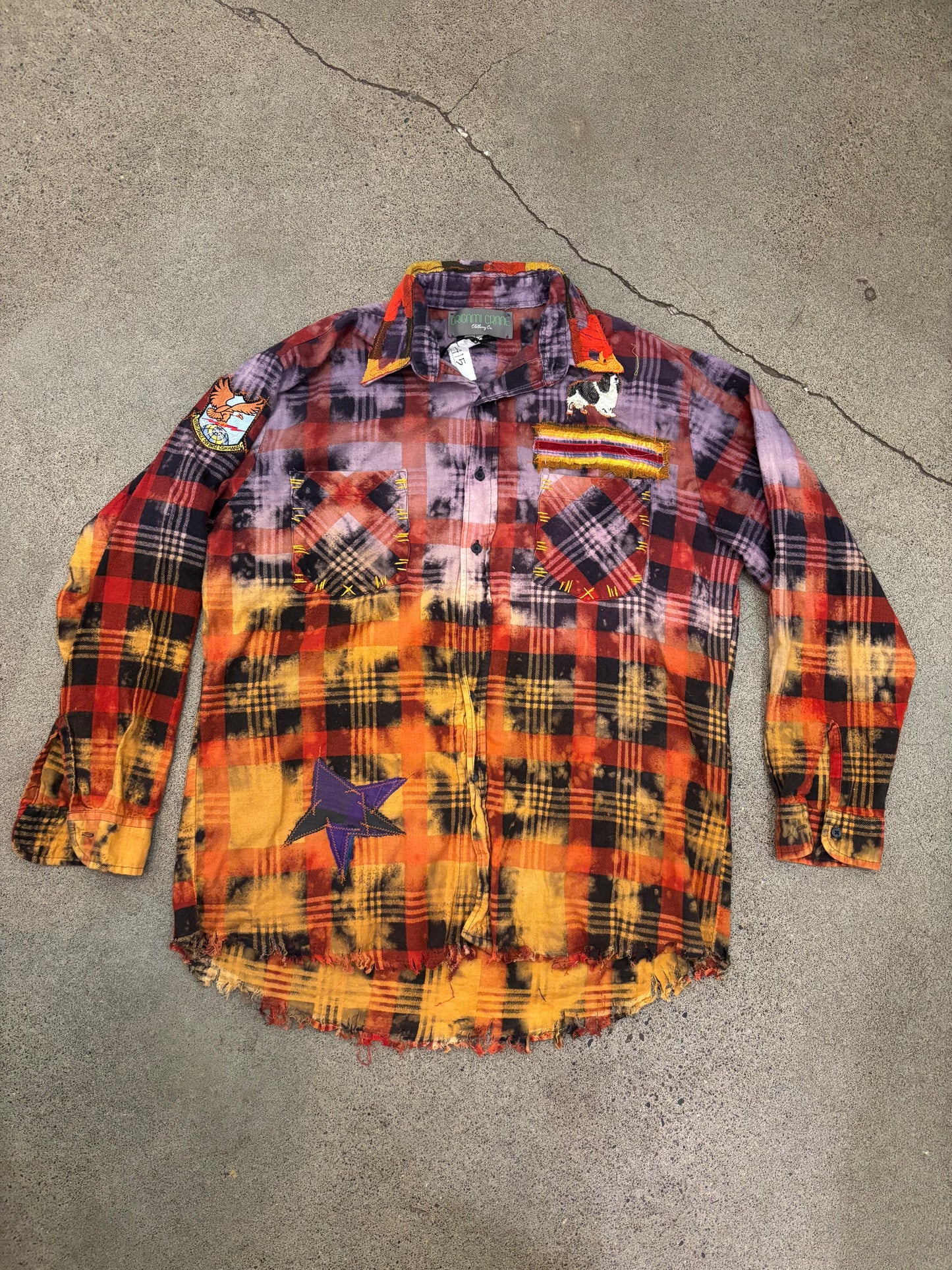 Origami Crane - Long Multi-Colored Flannel with Overdye
