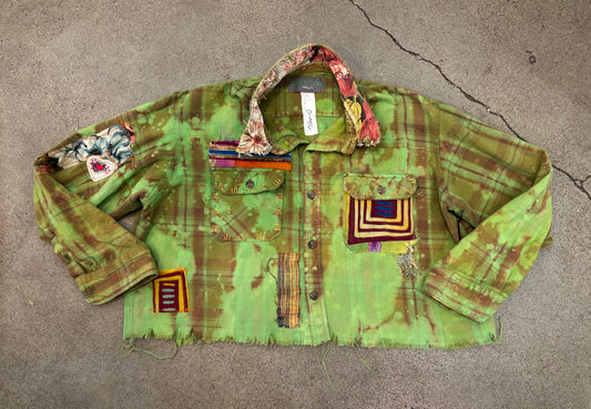 Origami Crane - Cropped Overdye Green Flannel