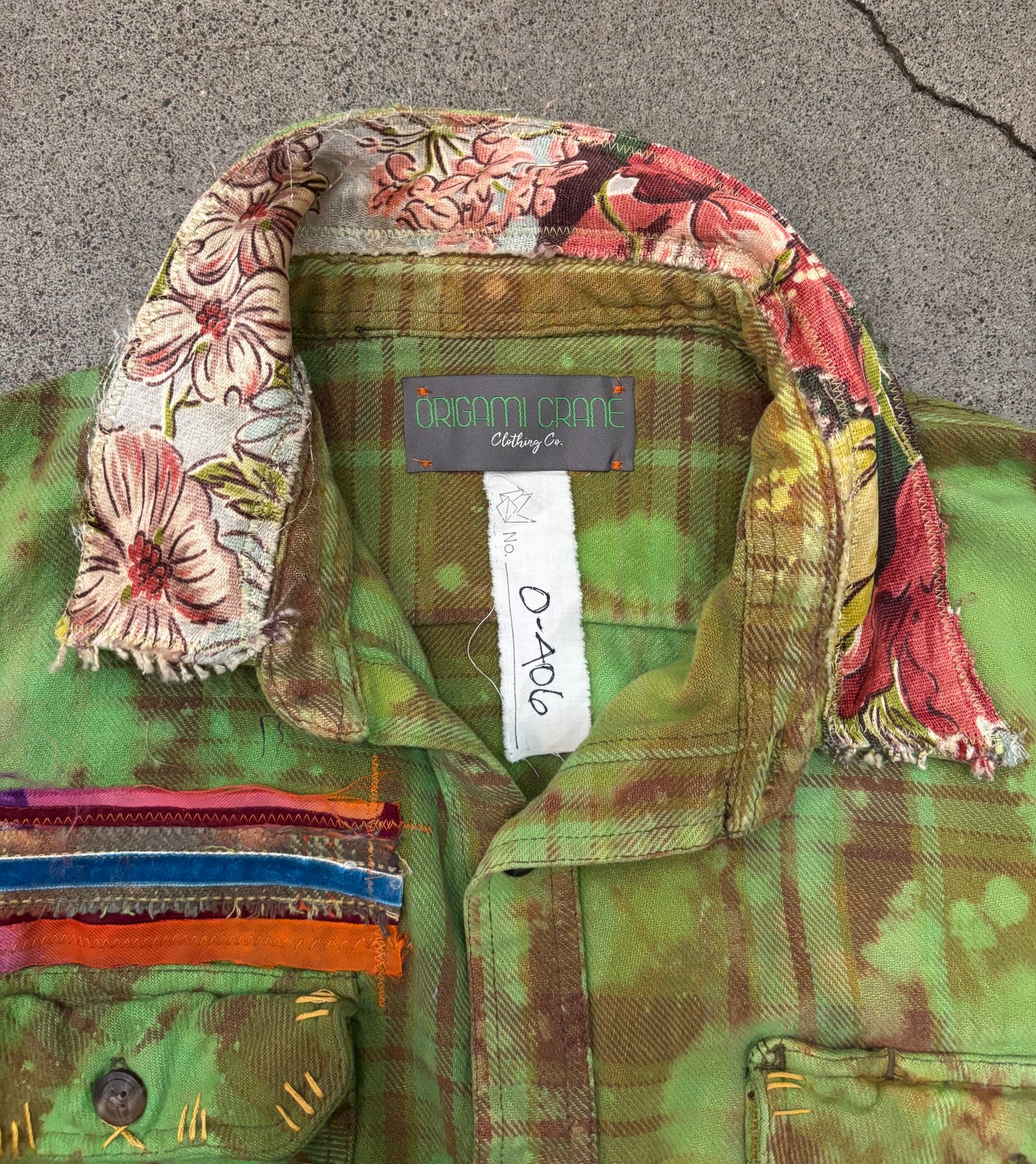 Origami Crane - Cropped Overdye Green Flannel