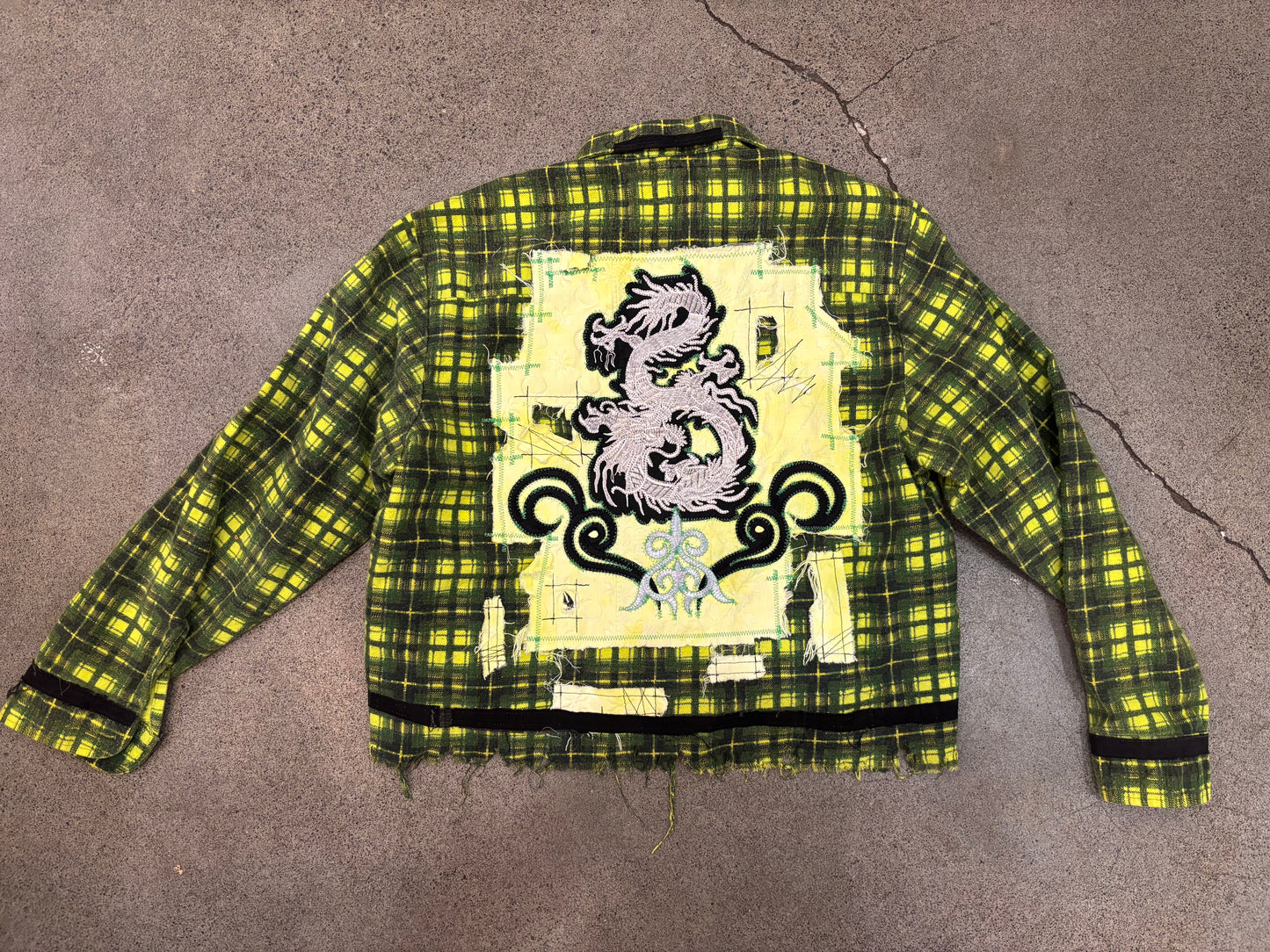 Origami Crane - Light Crop Green Flannel w/ Dragon