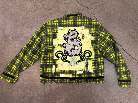 Origami Crane - Light Crop Green Flannel w/ Dragon