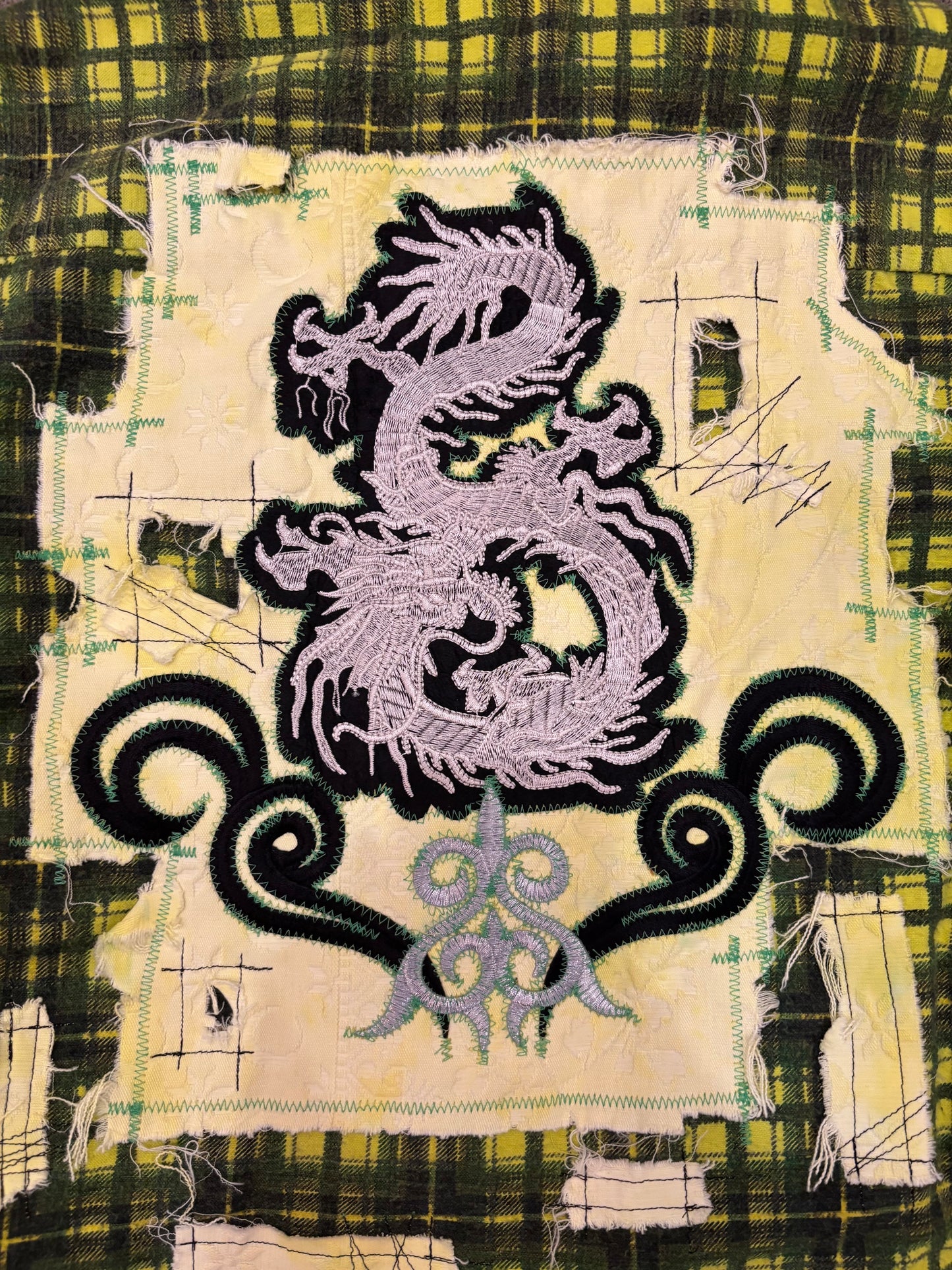 Origami Crane - Light Crop Green Flannel w/ Dragon