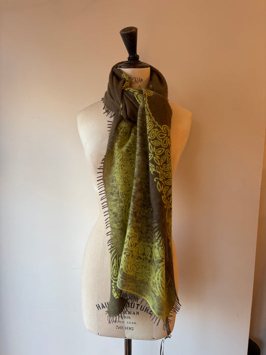 KAS - Patterned Cashmere Scarves in Olive+Lime or Purple