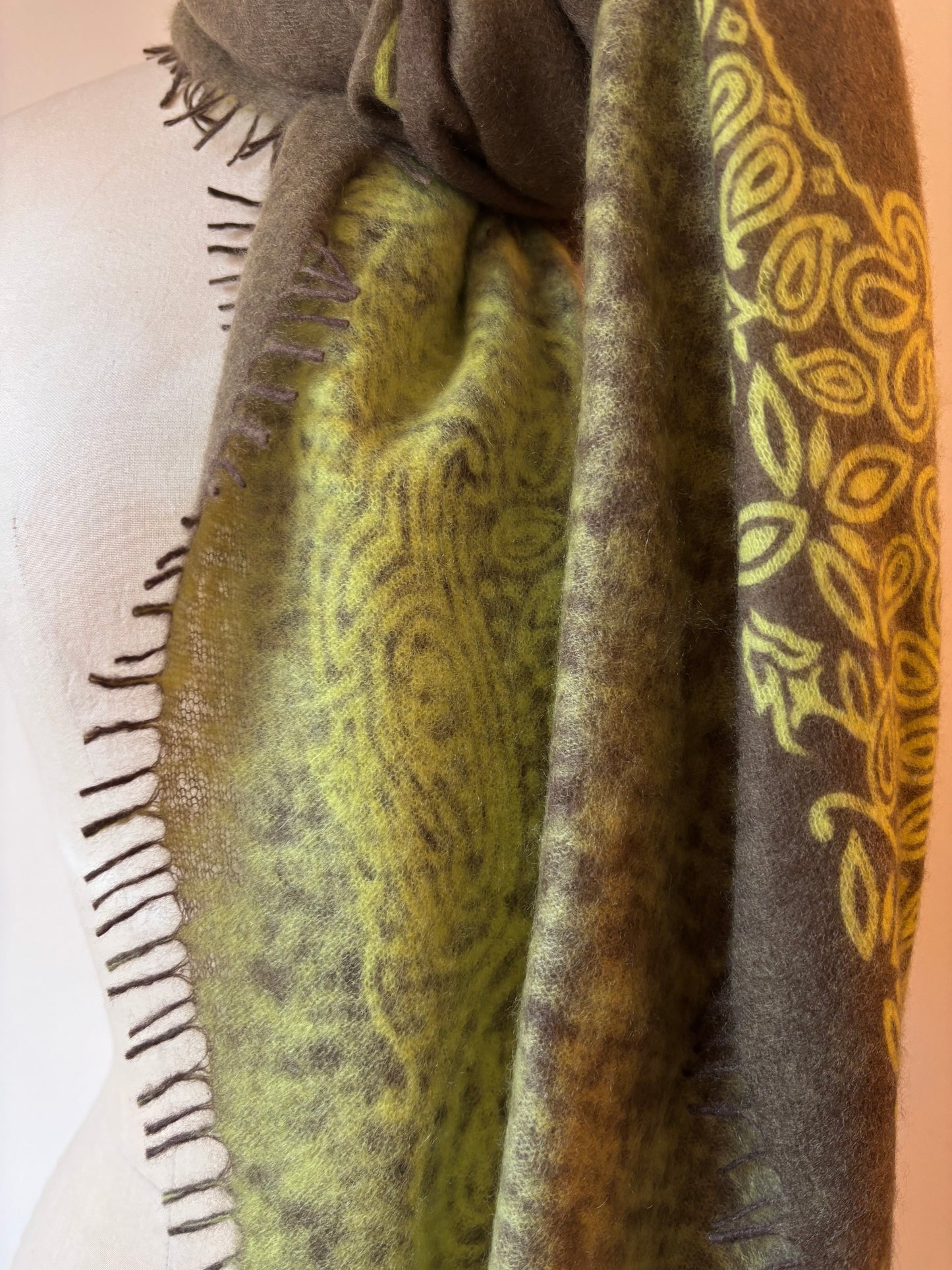 KAS - Patterned Cashmere Scarves in Olive+Lime or Purple