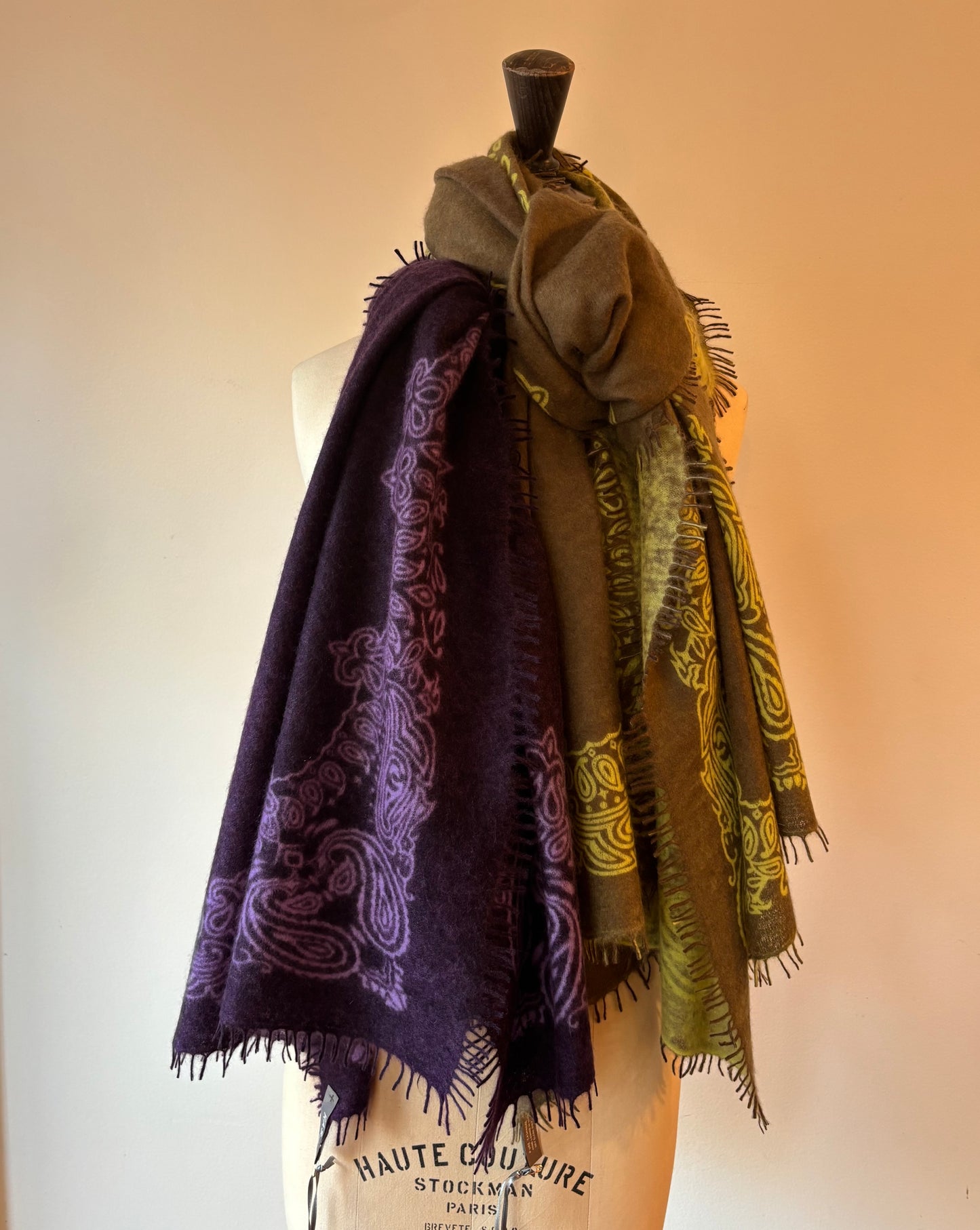 KAS - Patterned Cashmere Scarves in Olive+Lime or Purple
