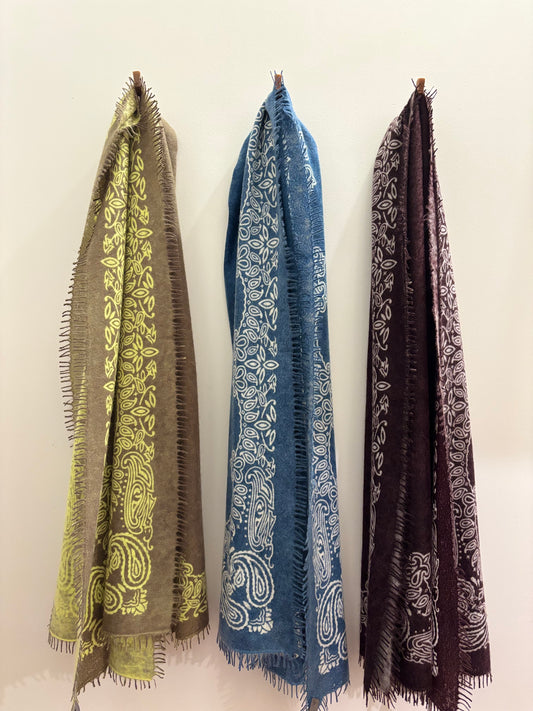 KAS - Rectangle Long Cashmere Scarves with traditional Bandana Pattern (many colors)