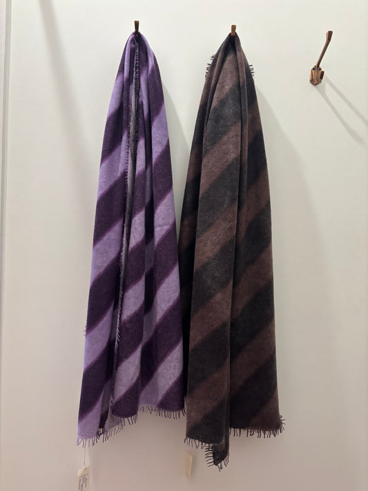 KAS - Diagonal Striped Cashmere Scarf in Purple or Brown