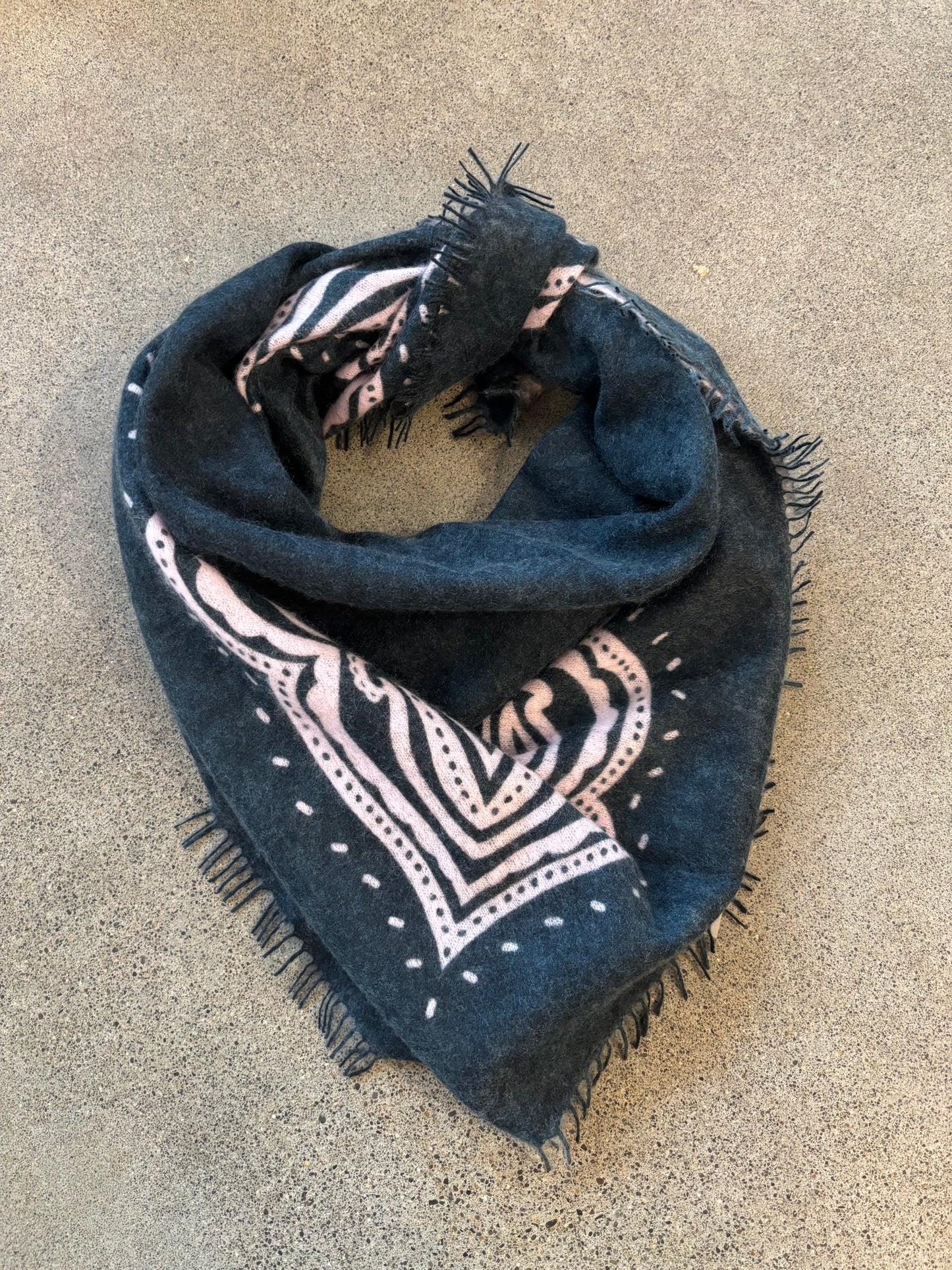 KAS - Medium Weight Flower Print Bandana in Spruce and Pink