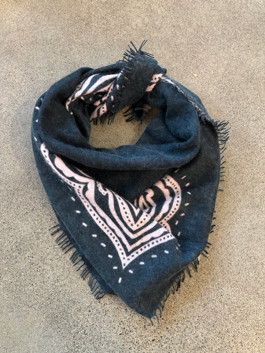 KAS - Medium Weight Flower Print Bandana in Spruce and Pink