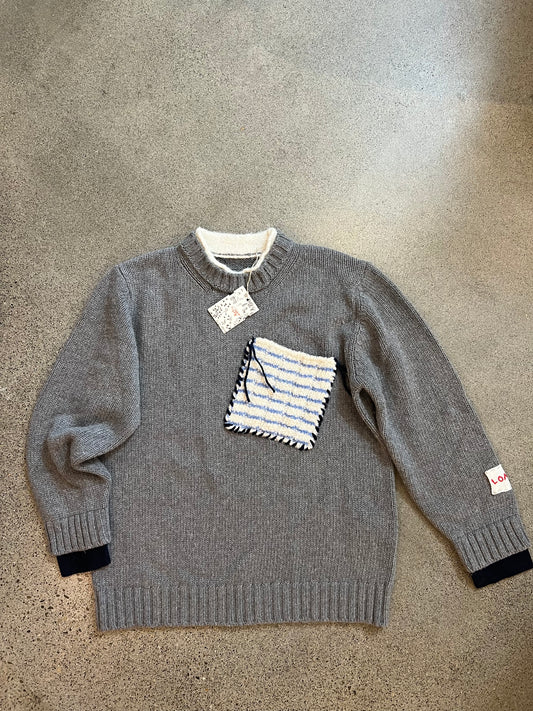 Longo - Gray Striped Patch Pocket Sweater