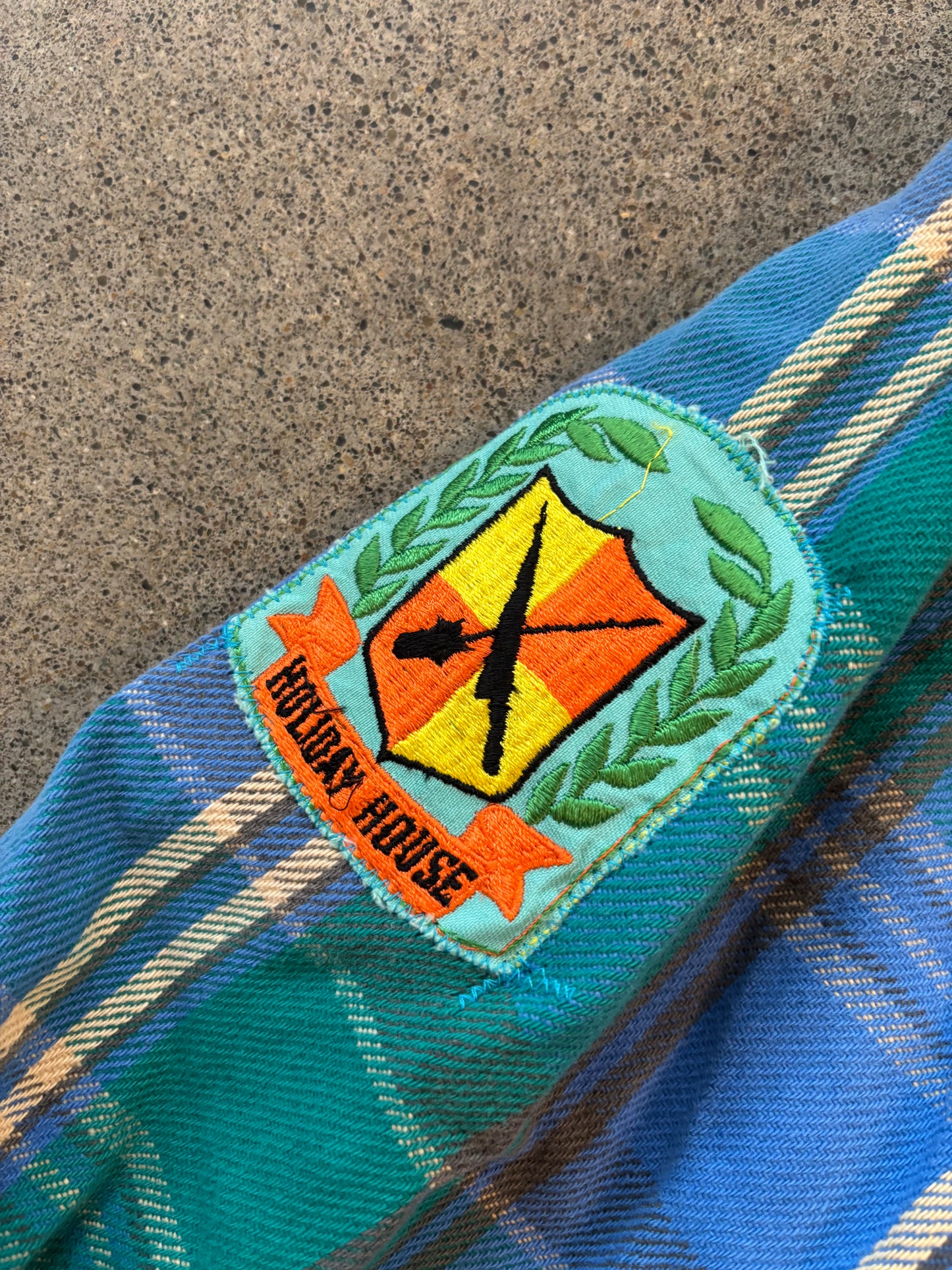 Origami Crane - Blue & Green Long Heavy Flannel with Bird