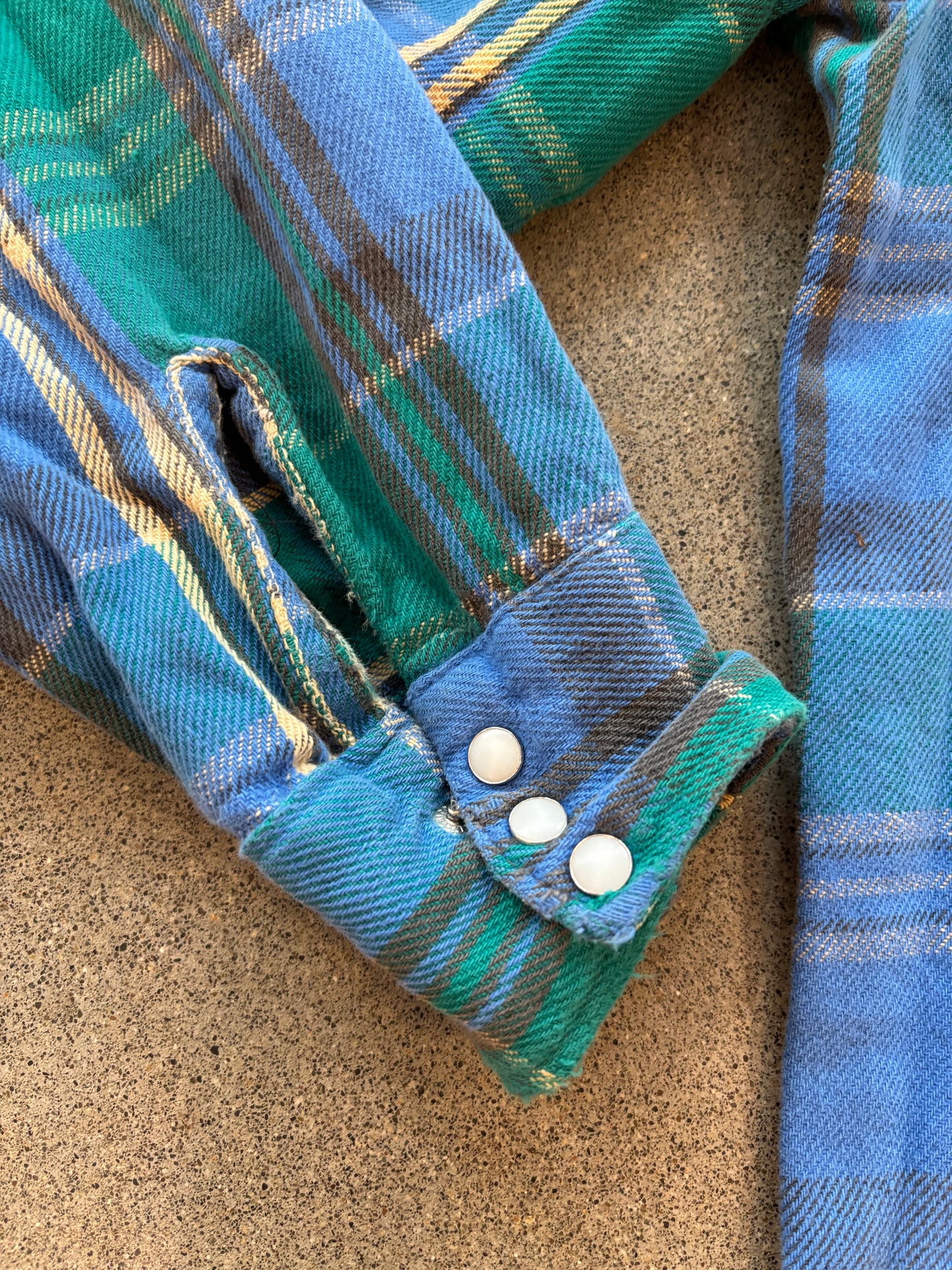 Origami Crane - Blue & Green Long Heavy Flannel with Bird